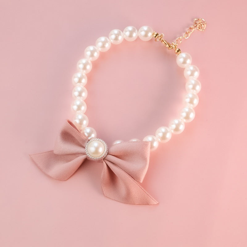 Vintage Pearl Bow Pet Collar