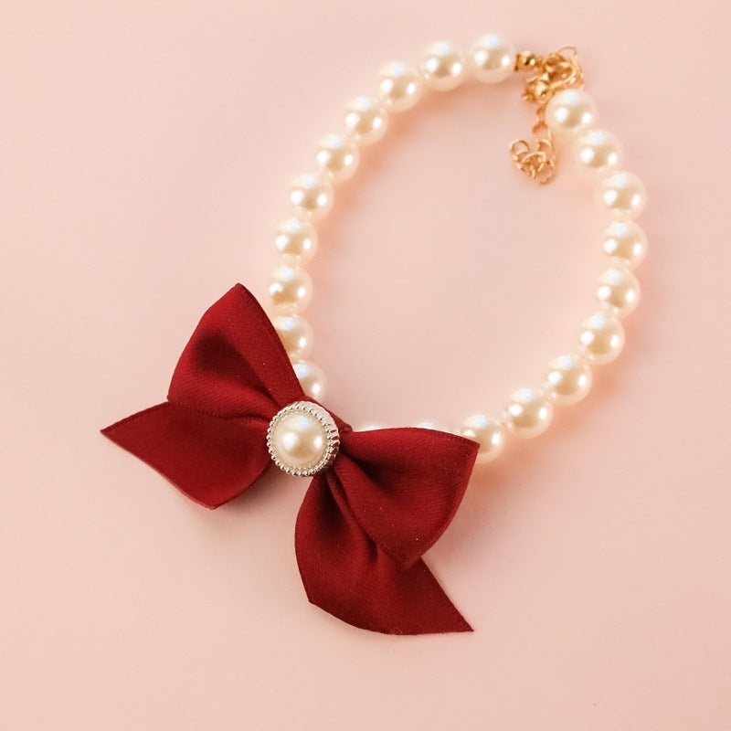 Vintage Pearl Bow Pet Collar