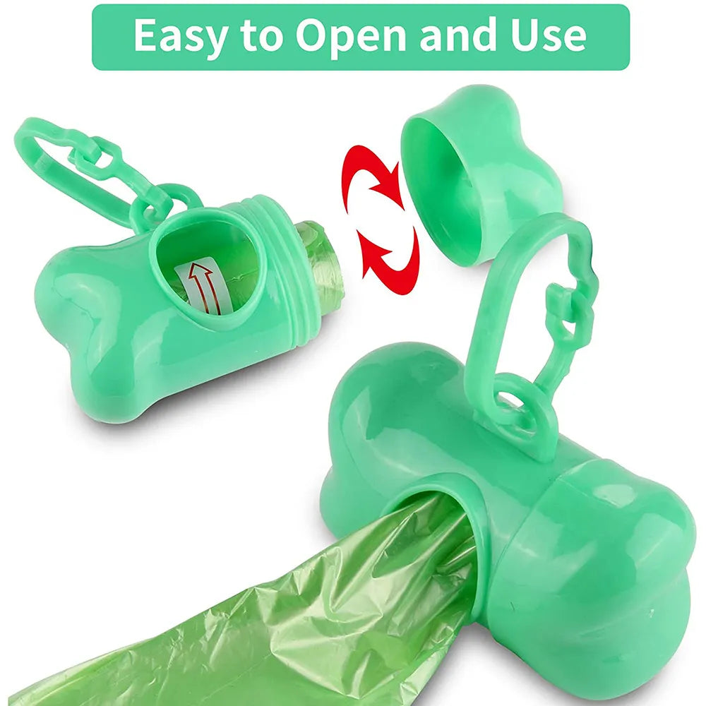 Pet Poop Bags with Bone Bag Dispenser and Leash Clip